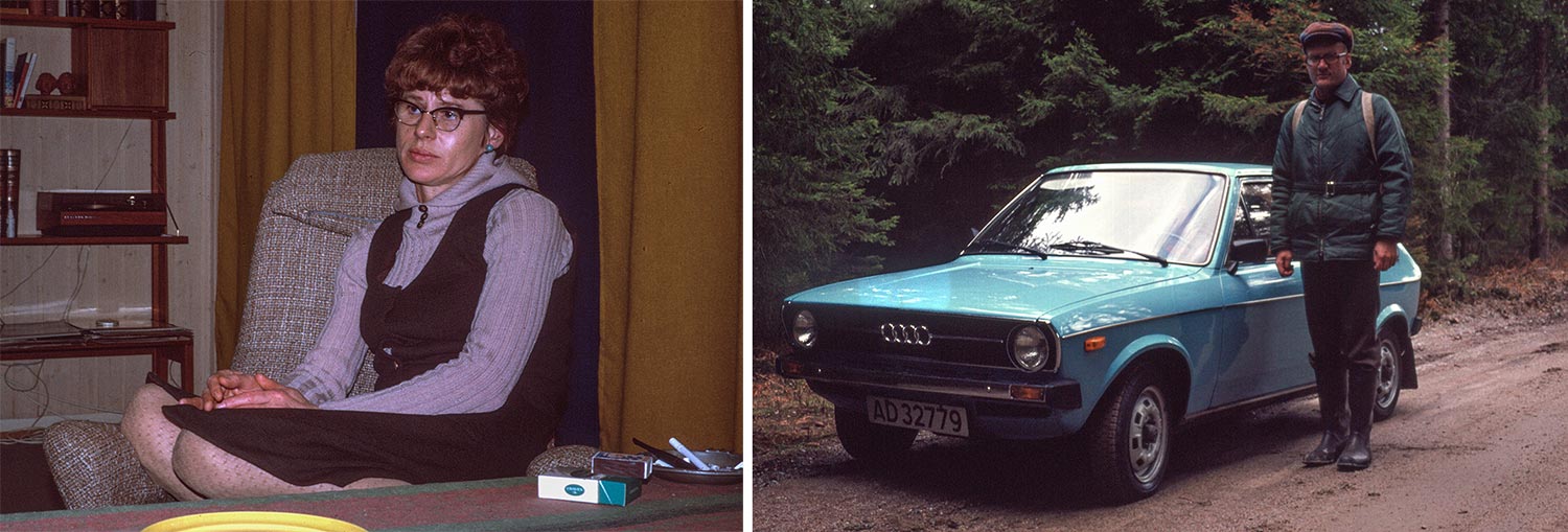 Moren min på besøk hos faren min og faren min med bilen han drepte seg med.